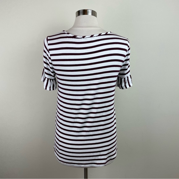 Green Envelope Brown White Stripe Short Sleeve Top Women Small - Picture 6 of 7